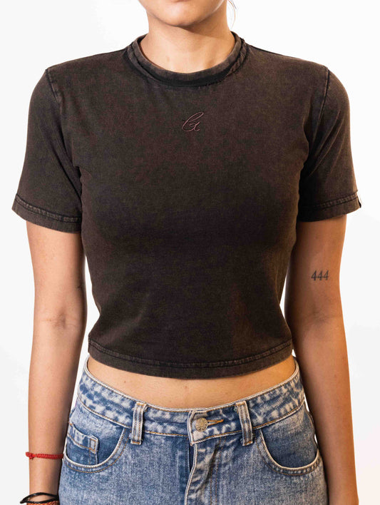 Hash Embroidered Crop Tee